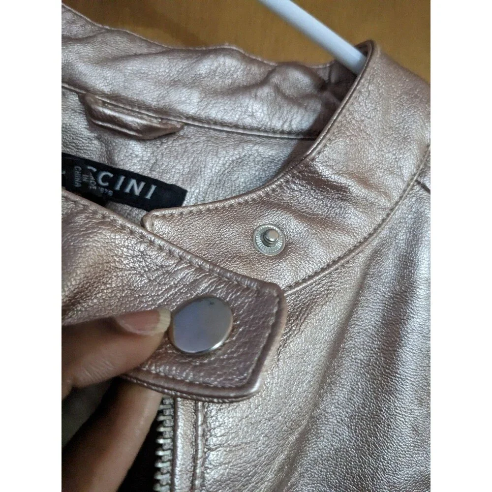 Baccini Pink Faux Leather Snap Closure Biker Moto Zip Up Jacket Size XL - Picture 7 of 8